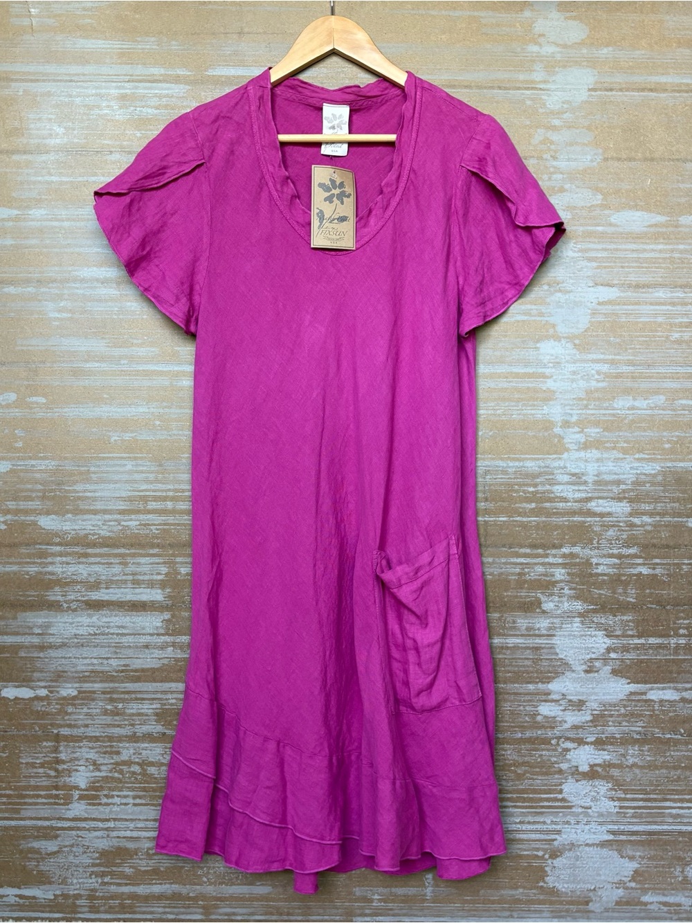 Match Point Linen NWT 100% Linen Dress Magenta Laggen Look Minimal Womens S